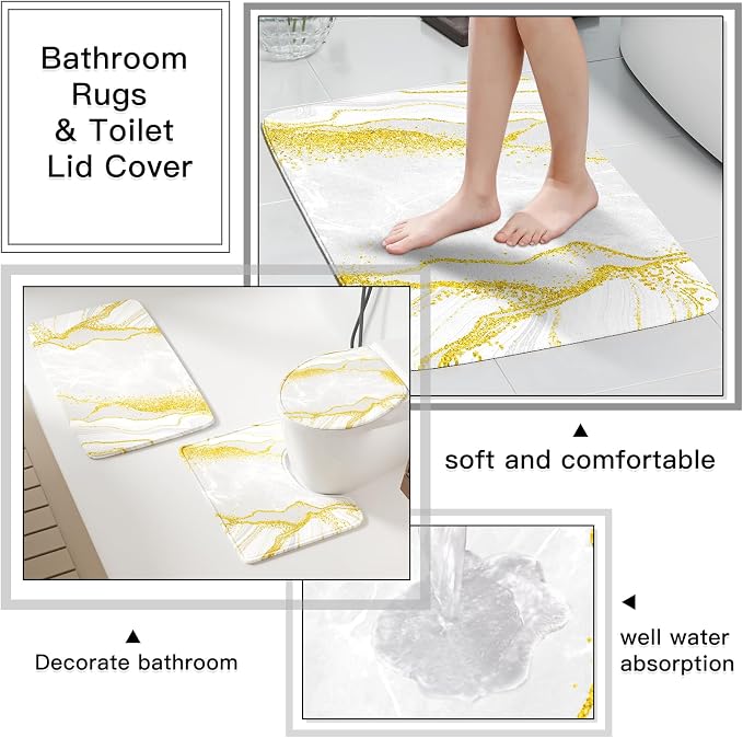21PCS Bathroom Sets with Shower Curtain and Rugs Bathroom Accessories Set White Bathroom Set Complete with Trash Can, Toilet Brush, Qtip Holder & 3PCS Soap Dispenser