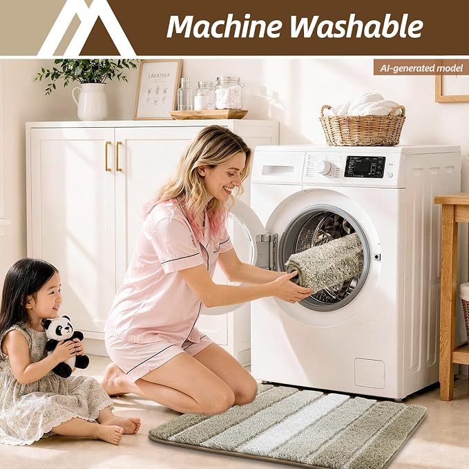 COSY HOMEER Bathroom Rugs 24x17,Ultra Soft Absorbent Bath Mat,Beige | Non-Slip TPR Backing Stays in Place, Machine Washable Bath Rugs Shaggy Rug for Bathroom Floor