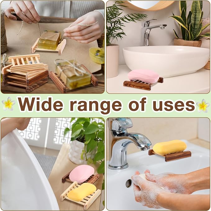 100 Pcs Bamboo Wood Soap Dish Bulk Bathroom Wooden Soap Holder Savers Self Draining Dishes Handcraft Tray, 3.3 x 3.3 x 0.67 Inch (Wood Color,Charcoal Color)