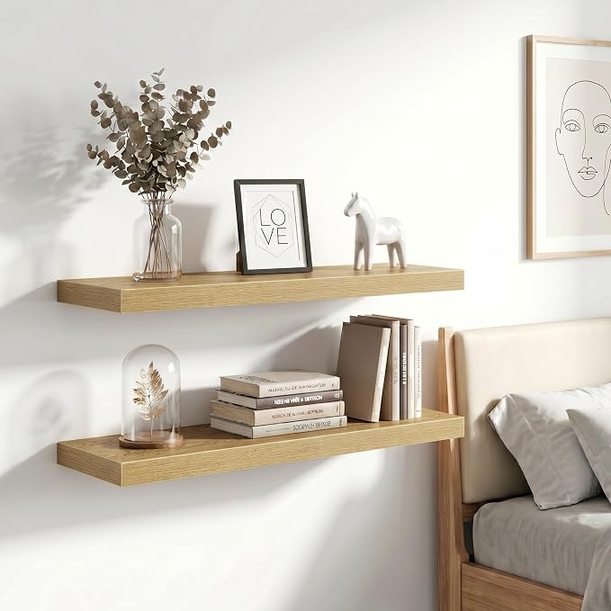 Vivelove 48 Inch Floating Shelves Wall Mounted for Display, 6.5 Deep Duty Shelves with Invisible Brackets for Living Room,Bedroom,Kitchen, Bathroom Storage & Decor,48" Wx6.5 Dx1.4 H - Oak