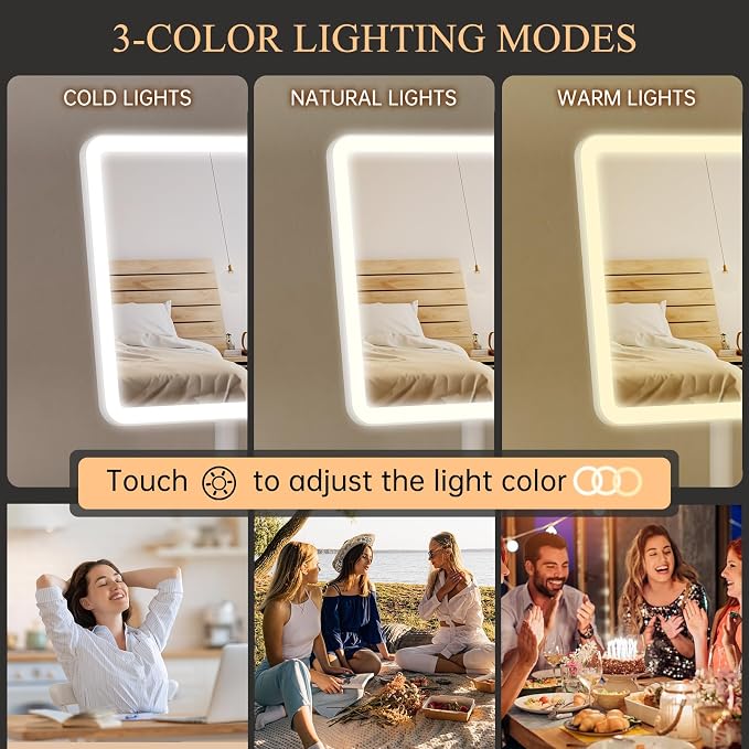 FUNTOUCH 4000mAh Rechargeable Vanity Mirror with Lights 40X Magnifier,White | 3-Color Lighting Makeup Mirror with Lights & 84 LED,360°Rotation Touch Dimmable Lighted Makeup Mirror for Bedroom Tabletop