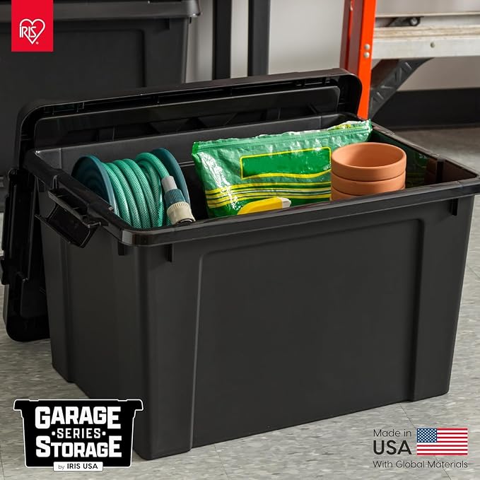 IRIS USA 6-Pack 20 Gal Heavy Duty Lockable Storage Totes with Lids, Black | Perfect for moving, garage organization, outdoor equipment and jobsite storage, Designed for dependable everyday use