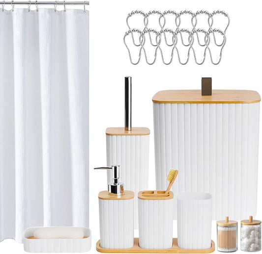 Bathroom Set - 22PCS Bathroom Accessories Set Trash Can Toilet Brush Holder Set Soap Dispenser Bathroom Accessory Set with Shower Curtain Bathroom Decor Set for Home, Restroom