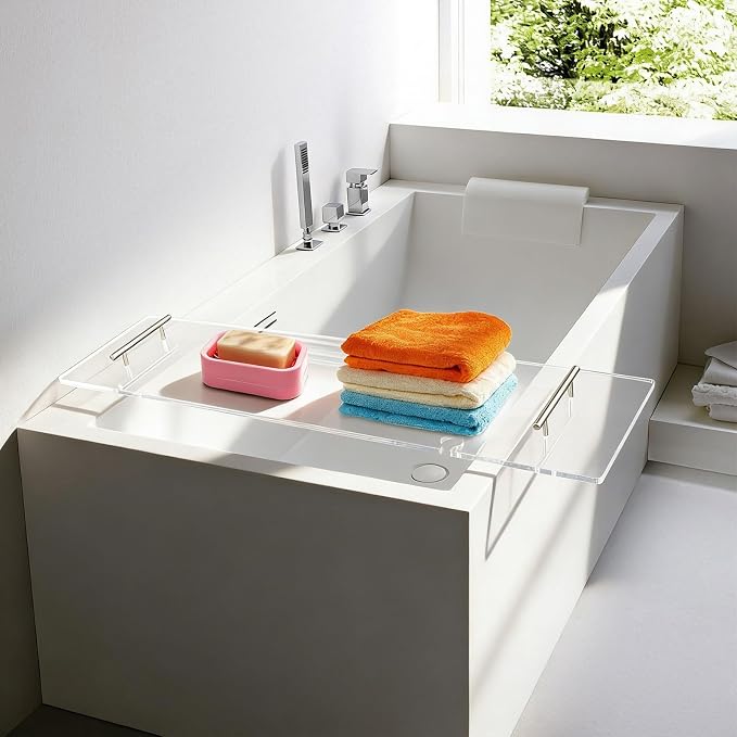 Clear Acrylic Bathtub Tray with Handles, Multiple Sizes Bath Tray, Bathtub Caddy for Bathroom Spa (39.4 * 9.45in)
