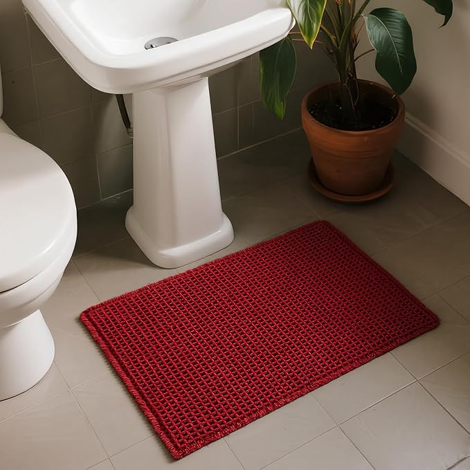 Triohero Waffle Runner Bath Mat - Long Bathroom Rugs Non Slip Washable, Ultra Soft Super Absorbent Quick Dry Boho Farmhouse Bathroom Decor, 24" x 72", Burgundy