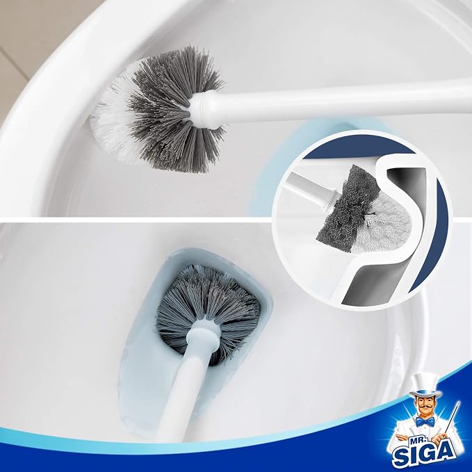MR.SIGA Toilet Bowl Brush and Holder, Sturdy Long Handle, White, 1 Pack | Automatic lid design, upgraded ventilation, replaceable toilet brush head dries quickly