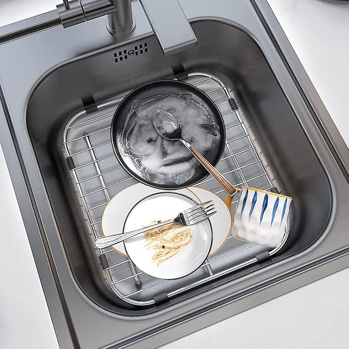 Orgneas Sink Protectors for Kitchen Sink Universal Double Bowl | 304 Premium Stainless Steel Sink Bottom Grid 13.2"x11.6", Kitchen Sink Protector Grid Sink Grate Rack Rear Drain, 2 Pcs