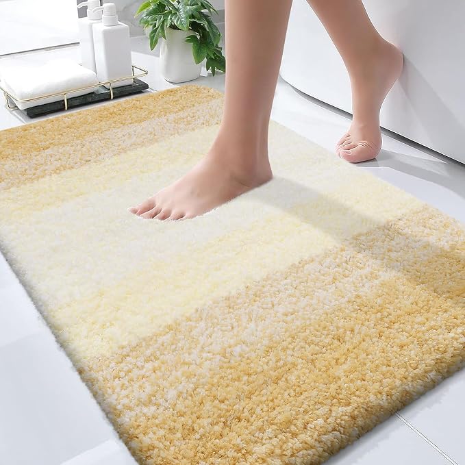 OLANLY Bathroom Rugs Mat 36x24, Extra Soft Absorbent Microfiber Bath Rugs | Light Yellow, Non-Slip Quick-Drying Rubber Backing, Washable Plush Bath Mat for Floor, Tub and Shower, Home Decor Accessories