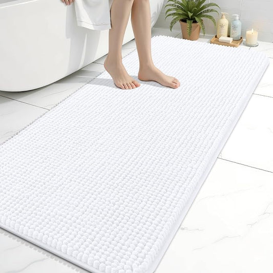 Arotive Chenille Bathroom Rugs 59x24, Soft Absorbent Bath Mat, White | Rubber Backing, Machine Washable Dry Bath Mats for Bathroom Floor, Tub and Shower, Home Decor Accessories