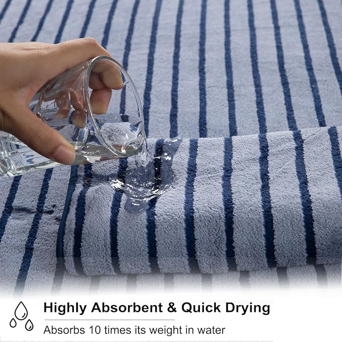 2 Piece Navy Cabana Stripe Hand Towels for Bathroom 16"x31" Ultra Soft Breathable Hand Face Towels Highly Absorbent Towels Quick Dry Beach Chair Towel for Spa Gym Hotel Travel Camp
