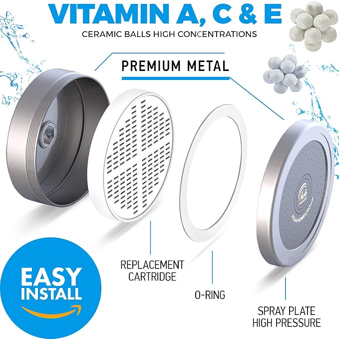 AquaHomeGroup Filtered Shower Head, 20+3 Stage, Reduces Chlorine, Chrome | Shower filter 20+3 stage, reduces chlorine and odor, high output, wall-mount, chrome finish, stainless steel