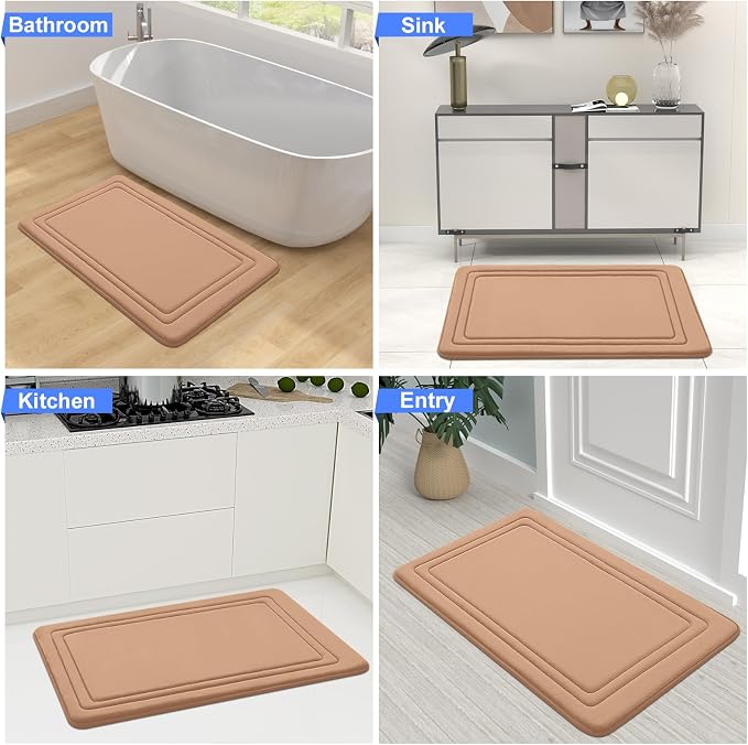 Grandaily Memory Foam Bath Mat Rug 30x20, Ultra Soft, Non-Slip and Absorbent Bathroom Rugs, Machine Wash Dry, Comfortable Bath Carpet for Bathroom Floor, Tub and Shower, Dark Beige