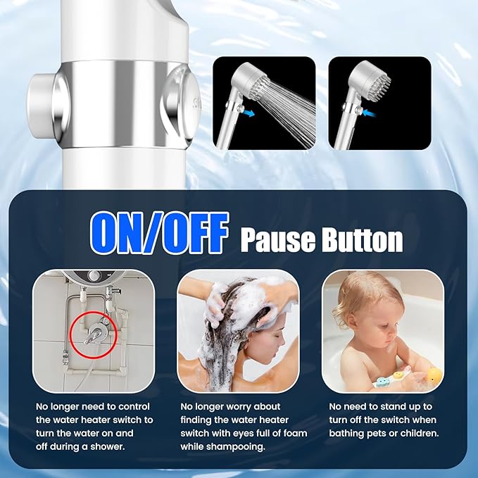 Filtered Shower Head with Handheld,High Pressure Shower Heads with Filters | ON/OFF Switch,4 Spray,Built-in Power Wash,Detachable Showerhead,Silicone Massage Brush,White,Water Softener
