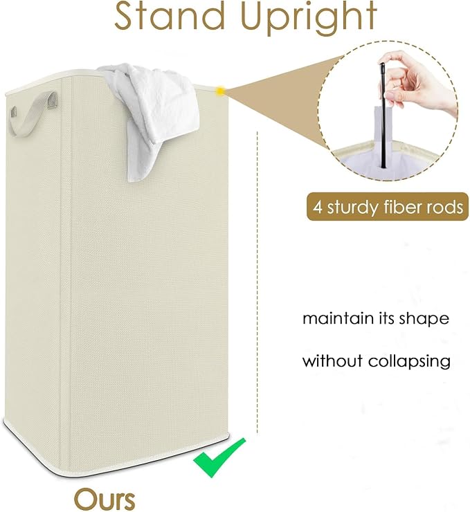 Extra Large Laundry Hamper, Folding 100L Laundry Basket, Beige | Dirty Clothes Hamper for Bedroom, Tall Hamper, Sturdy Storage Organizer for Clothes and Toys