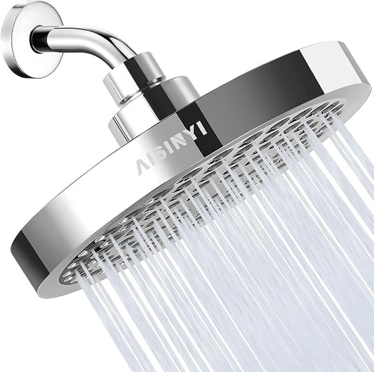 6" High Pressure Rain Shower Head, Luxury Polished Chrome Finish | 6 Inch Fixed Bathroom Showerhead, Adjustable Replacement, 90 Anti-Clog Nozzles, Removable Restrictor, Tool-Free Easy Install