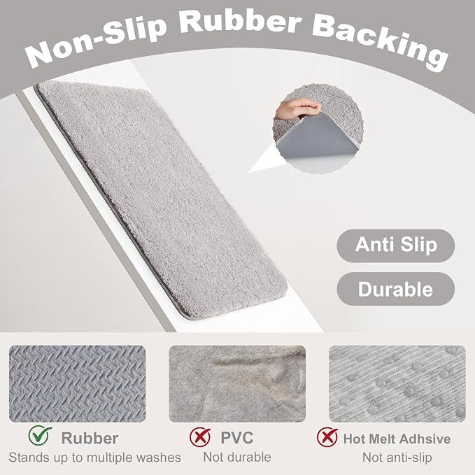 TYUU Toilet Rug, Ultra Soft Toilet Rugs U Shaped Machine Washable Non Slip Absorbent Quick Dry Toilet Mat with Rubber Backing, Light Grey 20" x 24" U Shape