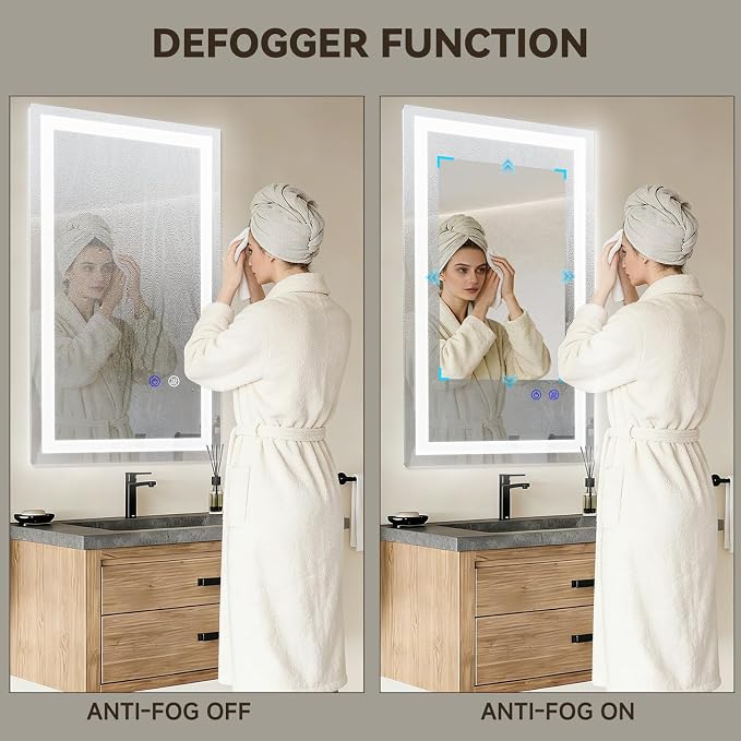16×24 Inch LED Bathroom Mirror, Backlit Vanity Mirror with Lights for Wall Mounted, Anti-Fog, 3 Colors, Dimmable, Memory Function, Led Mirror for Bathroom/Bedroom/Makeup