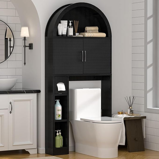 Spurgehom Over Toilet Storage Cabinet, Bathroom Arch Organizer, Black | Freestanding Arch Bathroom Cabinet with Anti-Tipping Safety Kit, Space-Saving Toilet Storage Shelf, Toiletries Organization.