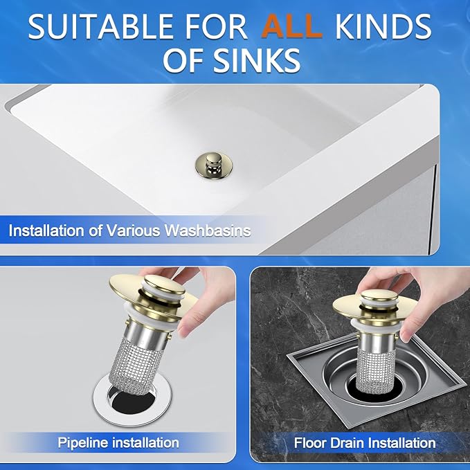 Bathroom Sink Drain Strainer,(4PCS) Pop-up Sink Drain Strainer with Removable Stainless Steel Strainer Basket Hair Catcher, Bathroom Sink Strainer for Bathroom Sink Stopper Replacement