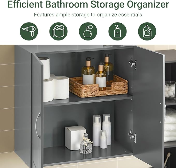 Haotian Wall Cabinet, Bathroom Storage, 23.6 x 11.8 x 23.6 in, MDF, Grey | Neutral Floating Wall Storage Cabinet With Adjustable Shelf, Versatile Bathroom Cabinet For Multi-Room Storage, FRG231-DG