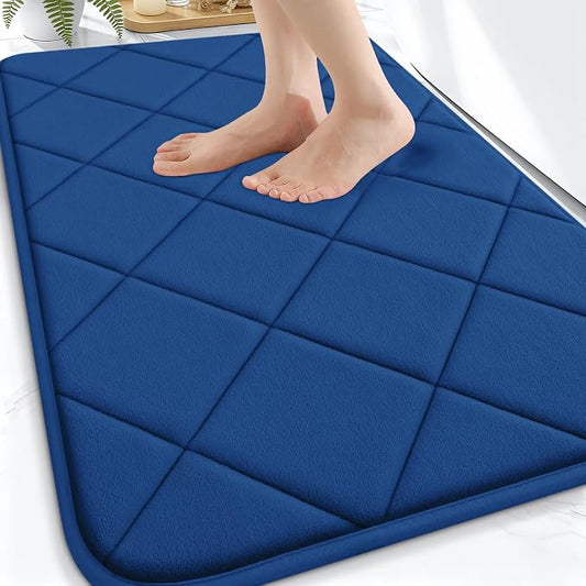 OLANLY Memory Foam Bath Mat 30x20, Ultra Soft and Absorbent Bathroom Rugs | Navy, Quick Dry, Machine Washable Shower Bath Rugs, Comfortable Bath Carpet for Bathroom Floor, Tub and Shower