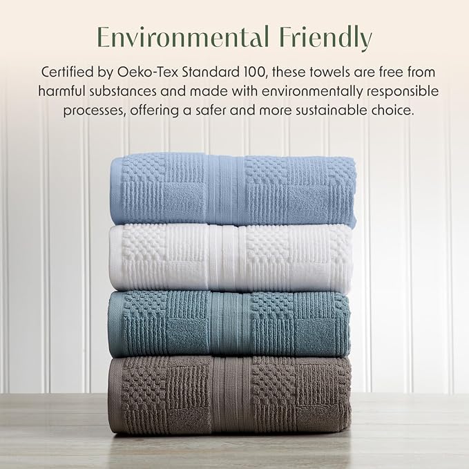 100% Cotton Bath Towel Set | 4-Pack | Textured | Blue | Luxury Geometric Design | Absorbent & Quick-Dry Bathroom Towels | Textured and Durable Cotton Towels for Bathroom | OEKO-TEX