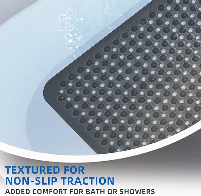 MOONFLY Shower and Bathtub Mat, 40x16 Inches, Translucent Black | Extra Long Non Slip Mats with Suction Cups,Drain Holes, Machine Washable ,Anti Slip Bathmats, Bathroom Mats for Tub Nonslip