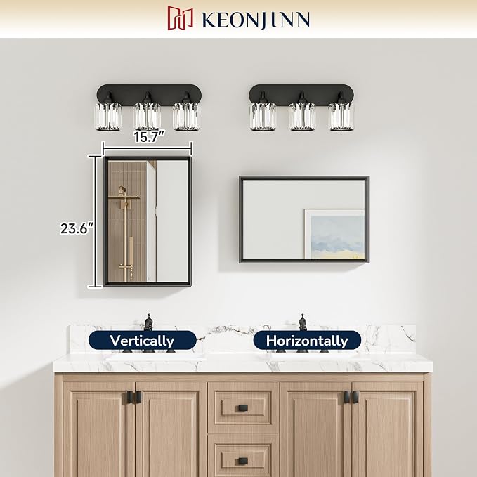 Keonjinn 16 x 24 Inch Small Bathroom Mirrors for Over Sink, Brushed Nickel | Rectangle Mirrors for Wall, Small Bathroom Vanity Mirror, Tempered Glass, Square Corner, Suitable for Compact Apartment