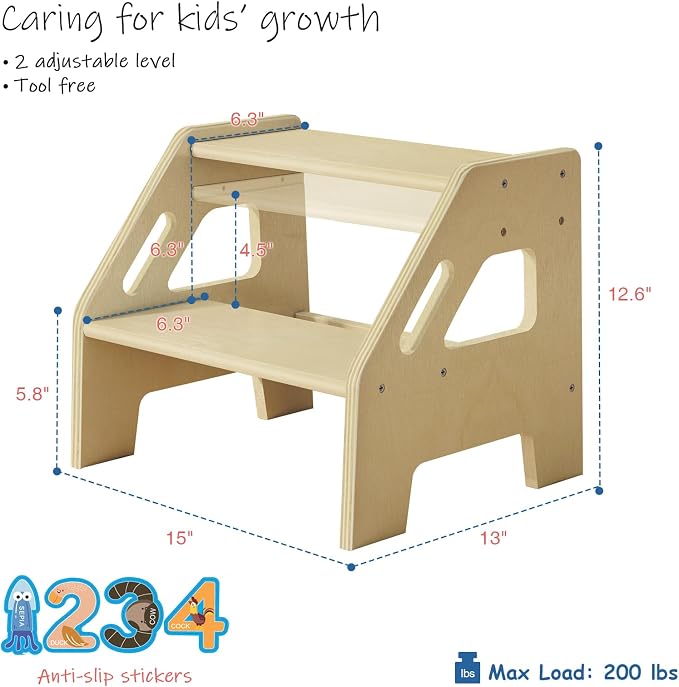 Harwaya 2 Step Stool for Toddlers Bathroom Sink, Kids Step Stool for Toilet Potty Training, Baby Child Toddler Stepping Ladder with Handles for Kitchen Counter Bedroom Nursery Bed (Natural Wood)