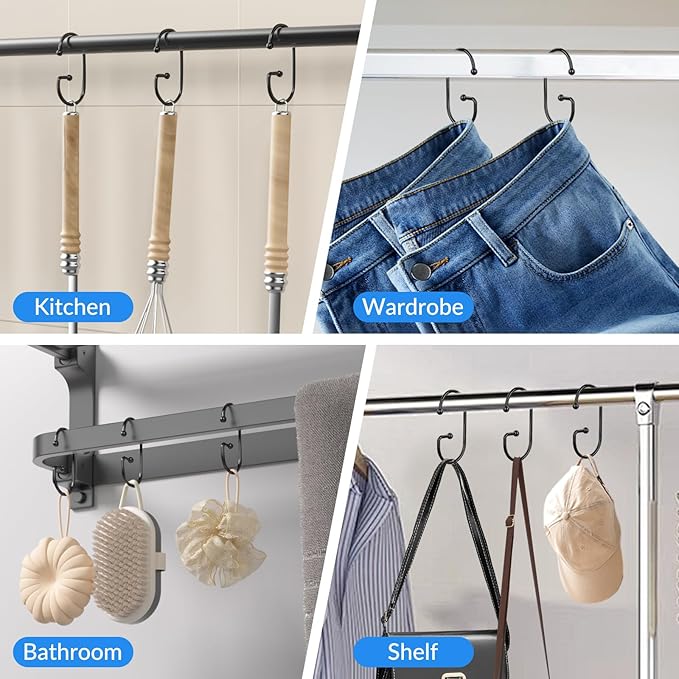 OEH Shower Curtain Hooks, 12 Pcs Shower Curtain Rings, Durable G Shape Black Shower Curtain Hooks Rust Proof, Simple Shower Rings for Curtain, Glide Smoothly Shower Hooks for Shower Curtain Rod, Black