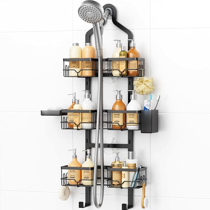 Shower Caddy Hanging, Adjustable Bathroom Organizer 3 Tier Shelf Rustproof | Over The Showerhead / Door Hanging Shelves, Shower Rack for Inside Shower with Soap Dish, No Drilling Storage