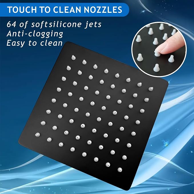 Voolan Rain Shower head, High Pressure Shower Head Made of 304 Stainless Steel, Relaxed Shower Experience Even at Low Water Flow and Pressure (6" Black)