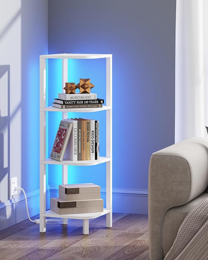 TUTOTAK Corner Shelf, 4-Tier Corner Bookshelf for Small Space | Narrow Display Corner Shelf Stand with Storage Rack, for Living Room, Bedroom, White BS08BW004L