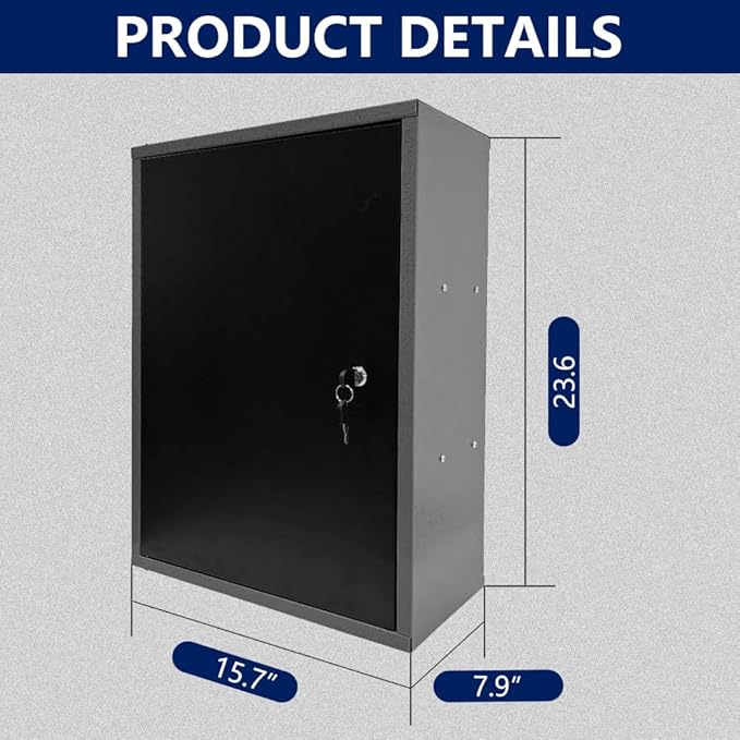 JZD Metal Wall Mounted Storage Lockable Garage Cabinet with 2 Removable Shelves, Black & Grey