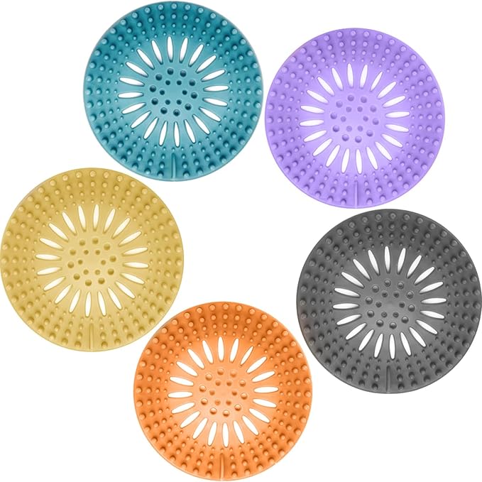Gotega 5 Pack Drain Hair Catcher for Bathroom Tub Shower and Sink | Sink Hair Catcher Shower Drain Durable Silicone Hair Stopper Shower Drain Cover Hair Trap, Bathroom Sink Replacement