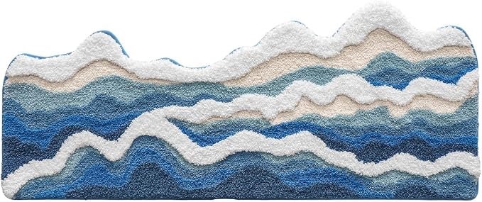 DEXI Cute Bath Mat, Sea Ocean Wave Bathroom Rugs, 43x26 Blue | Soft and Absorbent Microfiber, Non Slip, Machine Washable Bathmat for Shower Floor, Bedroom, Kids Room, Home Decor