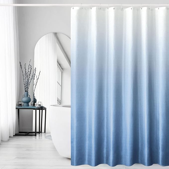 Long Blue Ombre Fabric Shower Curtain, 72 x 78 | Tall Blue Ombre Shower Curtain for Bathroom, Fabric Shower Curtain Set , Water Repellent, Machine Washable