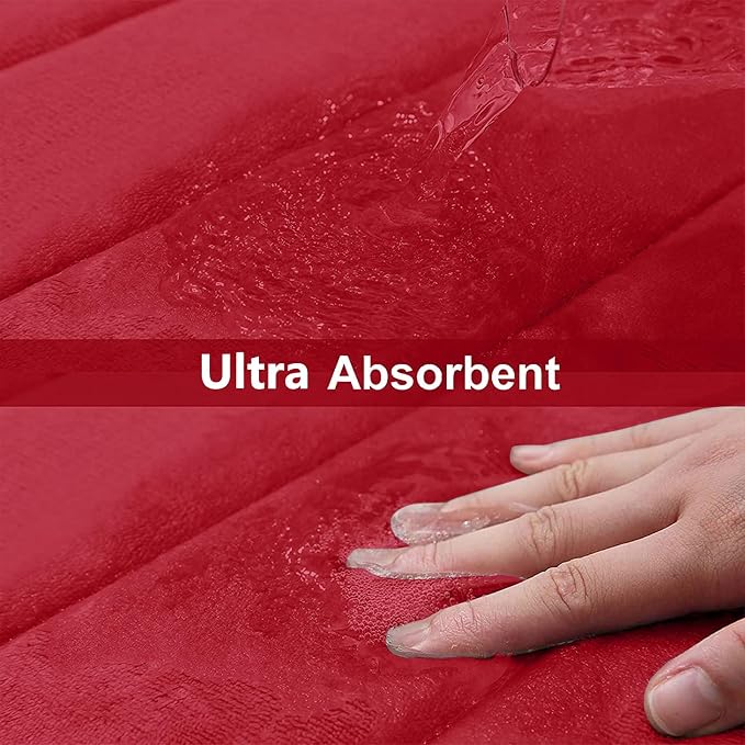 Buganda Memory Foam U-Shaped Toilet Rugs 24 x 20, Absorbent Bathroom mat | Red, Thick Soft Machine Washable toilet mat for bathroom, Contour Bath Rugs Mat for Toilet Base