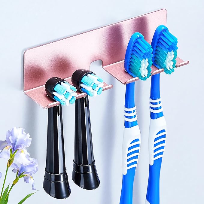Electric Toothbrush Head Holder, Toothbrush Holders Wall Mounted, Electric Toothbrushs Holder, Bathroom Shower Tooth Brushing Holder, Tooth Brush Head Holder Organiser (Rose Gold, Large)