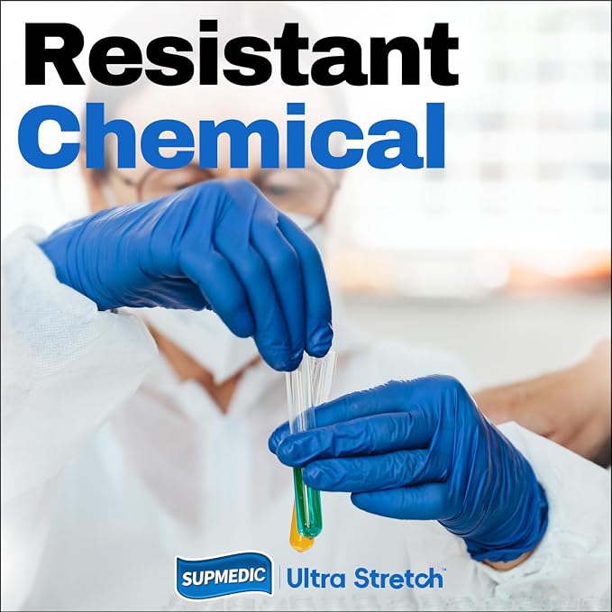 Nitrile+ Disposable Gloves, 5 Mil Latex & Powder-Free Glove 100 Ct | Soft Stretch Fit •Powder-Free •Latex-Free •Chemical Resistant •Cooking •Cleaning •Food Prep •Exam •Blue /Black •100 Ct