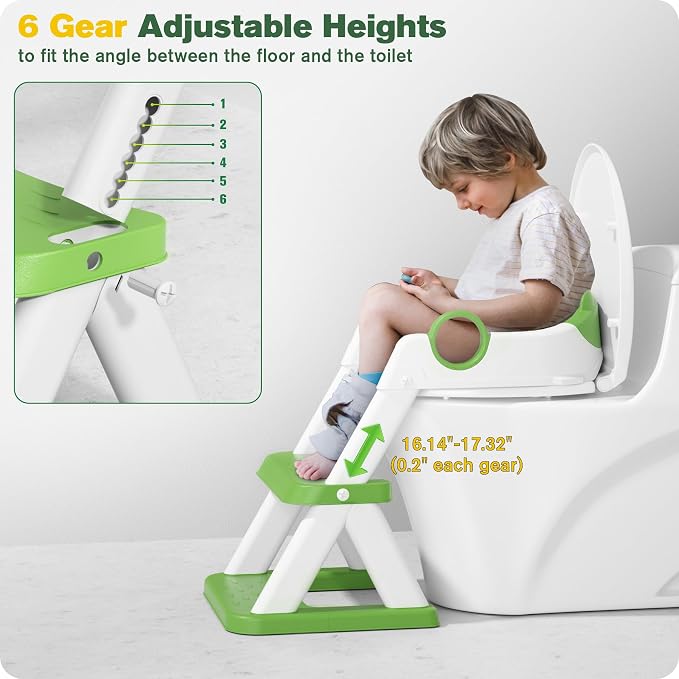 Potty Training Seat, Upgrade Toddler Toilet Seat for Kids Boys Girls, 2 in 1 Potty Training Toilet, Splash Guard Anti-Slip Pad Step Stool(Green)