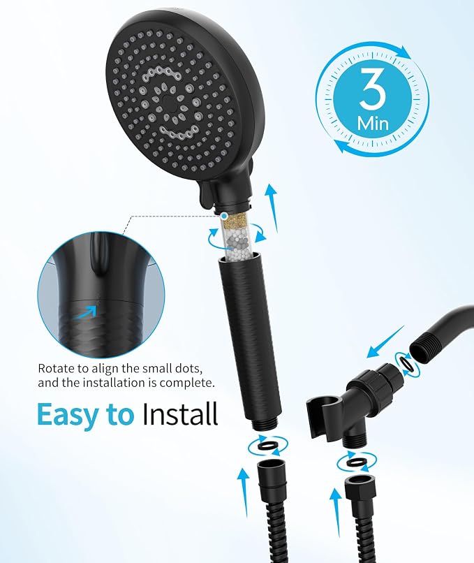 Filtered Shower Head with Handheld, 10 Spray Mode High Pressure Shower Head with Filters, Shower Filter Head for Hard Water, Powerful Spray for Cleaning, 2 Replaceable Filters Included, Black