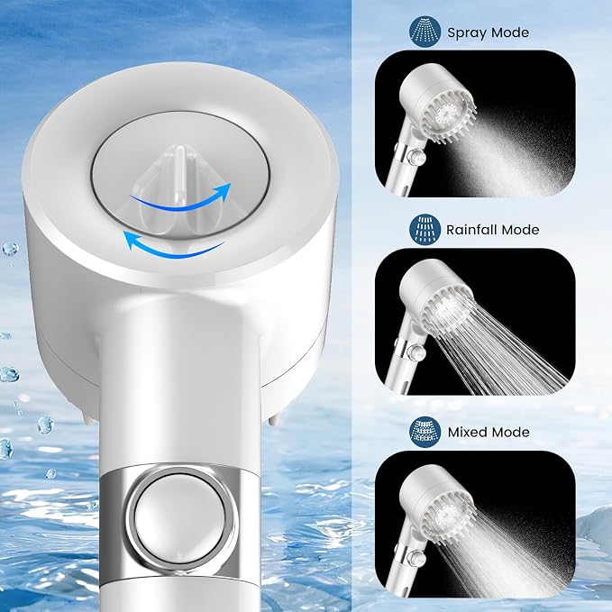 Filtered Shower Head with Handheld,High Pressure Shower Heads with Filters | ON/OFF Switch,4 Spray,Built-in Power Wash,Detachable Showerhead,Silicone Massage Brush,White,Water Softener