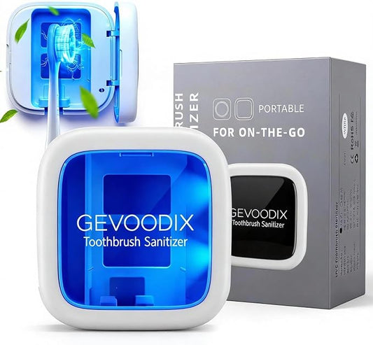 UV Toothbrush Sanitizer Holder, GEVOODIX Portable Tooth Brush Holders | Travel Toothbrush Holders Organizer With 30 Day Battery, Magnetic Mount, Auto Shut Off for Travel Home