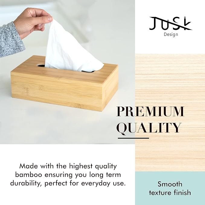 Design Tissue Box Holder - Modern, Minimalist, and Durable Wooden Tissue Box with Sliding Bottom, Easy-Refill- Premium-Quality Bamboo Tissue Box Cover, Fits 120-Count Box, Short Rectangular