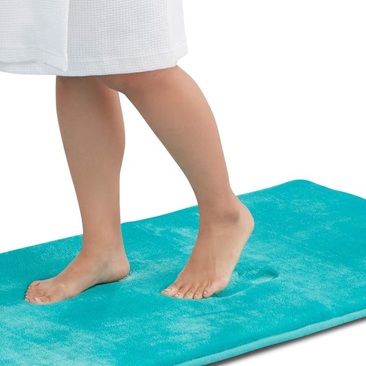 Memory Foam Bath Mat Non Slip Absorbent Super Cozy Velvet Bathroom Rug Carpet (17 inches X 24 inches, Teal)