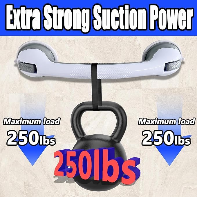 Shower Grab Bar, Suction Grab Bars for Shower, 2 Pack 16.11 Inch Shower Handles for Elderly Suction, Bathroom Grab Bars for Seniors, Shower Grab Bars Suction Heavy Duty, Waterproof No Drilling