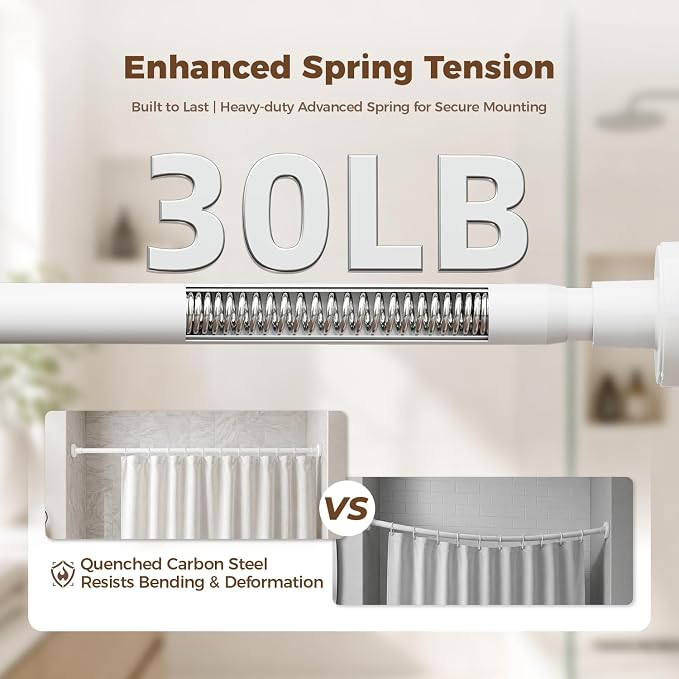 HYSEYY Heavy Duty Shower Curtain Rod,26-80inch Adjustable Tension Rod White | No Drilling Shower Rods for Bathroom, 1" Diameter Spring Tension Curtain Rod, Non Slip Rust Proof Curtain Rod for bathtubs