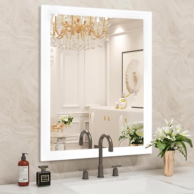 Tanmicoshomy White Framed Bathroom Mirror 20x30 Inch for Wall | 3mm Tempered Glass,Rectangle Mirrors for Over Sink,Living Room,Hallway Decor