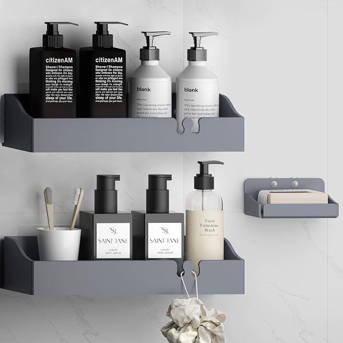 Acrylic Shower Caddy Bathroom Organizer,Rustproof Shower Shelves - No Drilling Wall Mount Shelf, Adhesive Bathroom Storage For Shampoo With Soap Holder 3 Pack